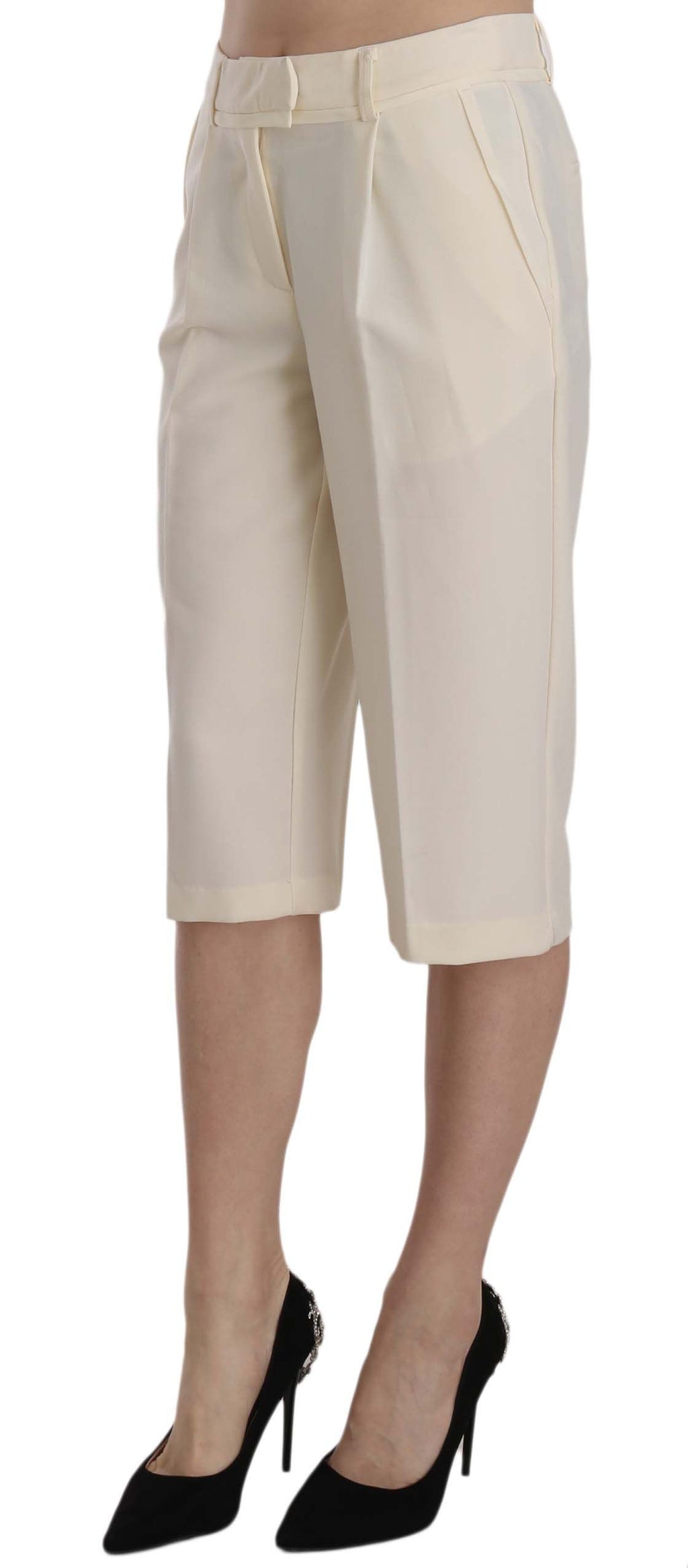 Pantalon droit court Silvian Heach crème en coton (taille mi-haute)