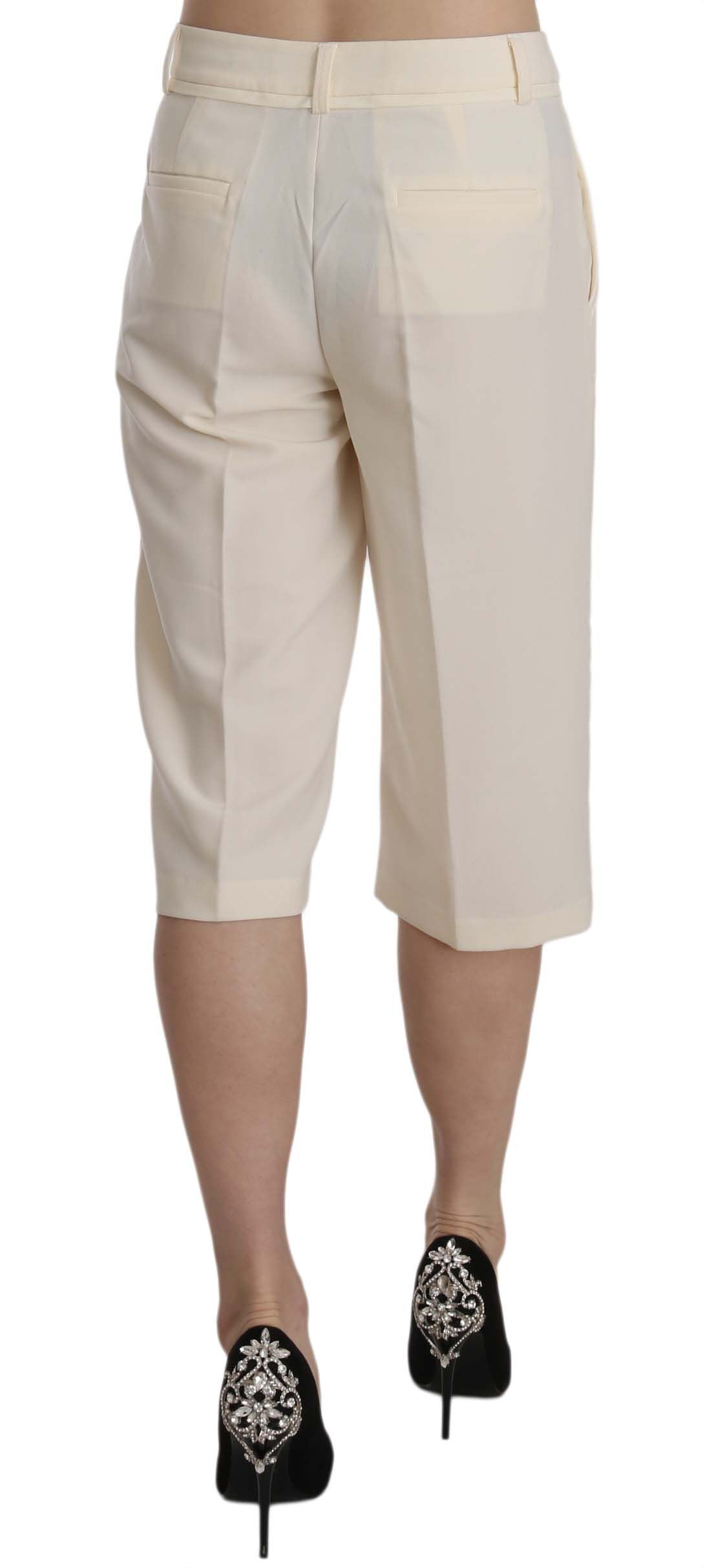 Pantalon droit court Silvian Heach crème en coton (taille mi-haute)