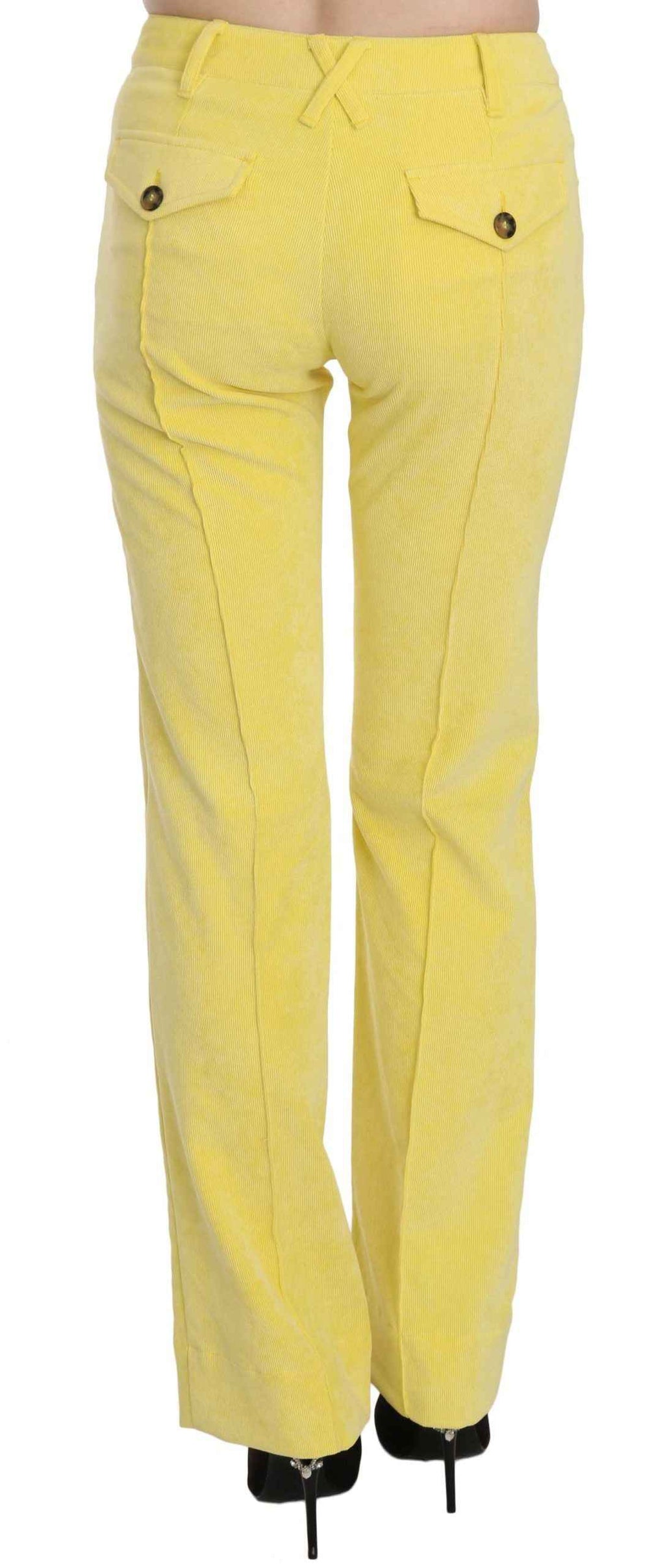 Just Cavalli Yellow Corduroy Mid Waist Straight Trousers Pants