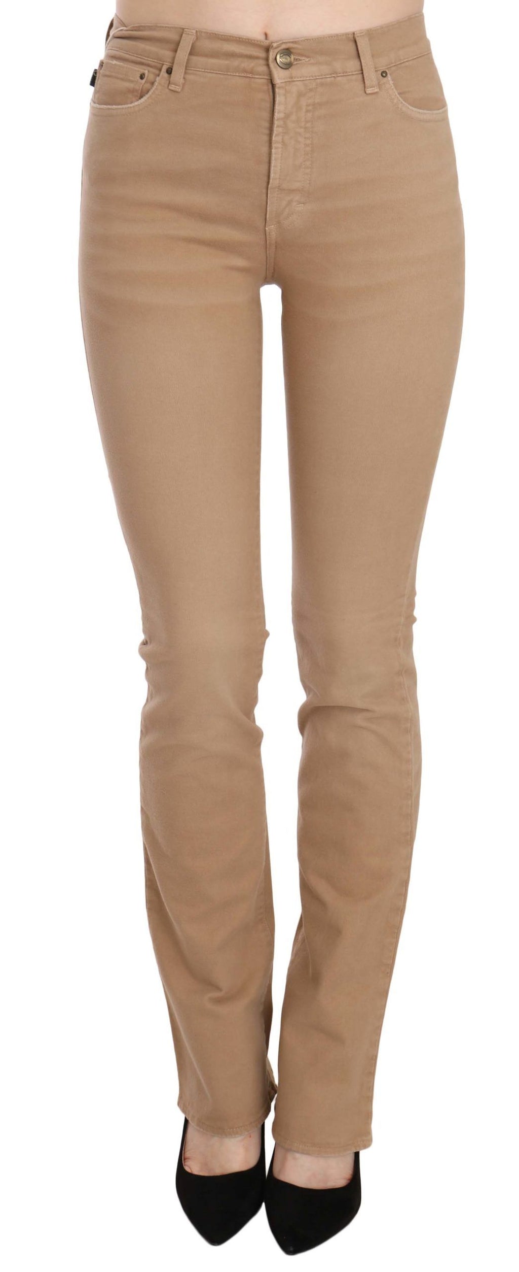 Pantalon Just Cavalli marron en coton (taille mi-haute, skinny)