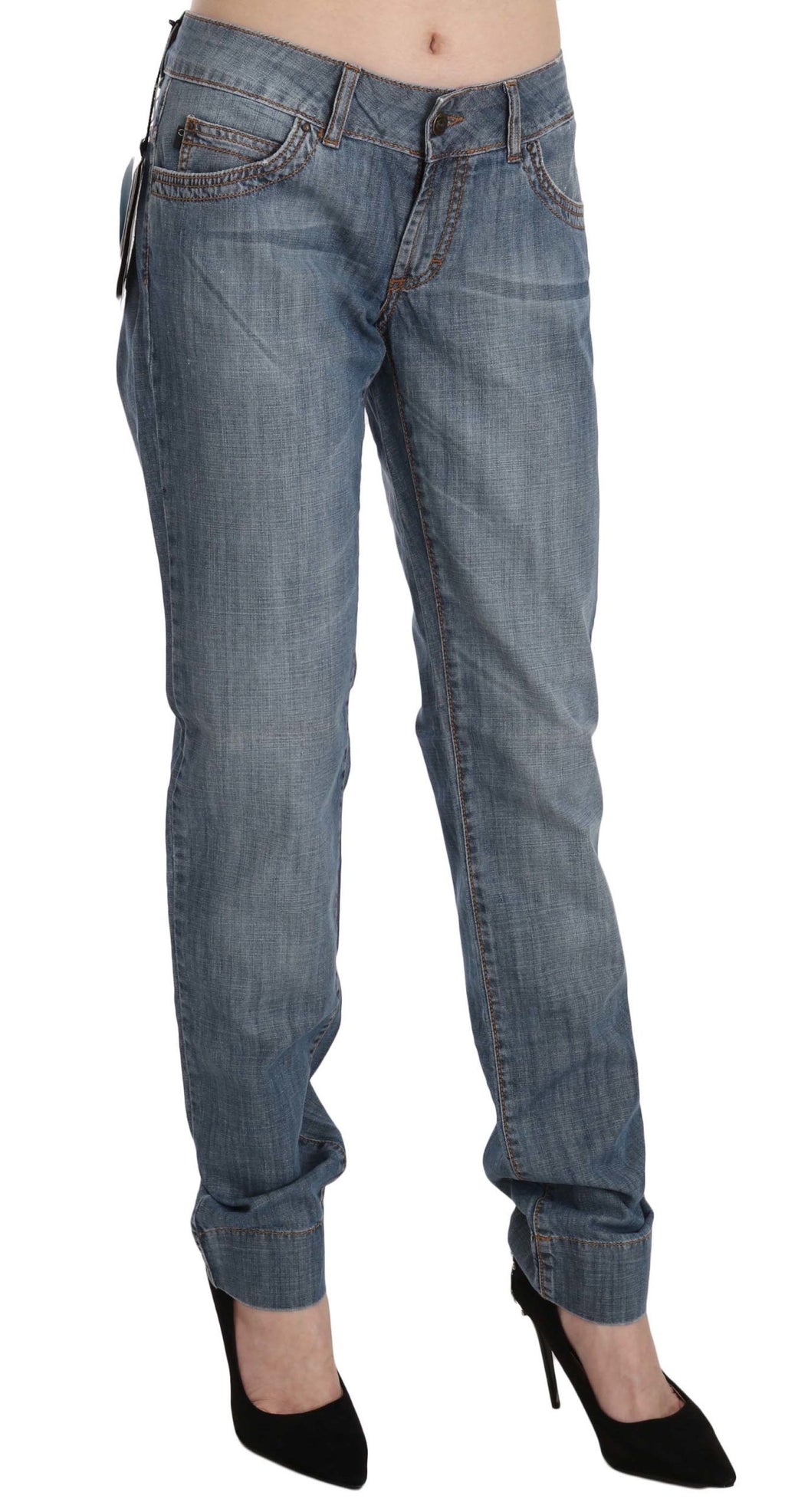 Pantalon Just Cavalli bleu en coton (taille basse, coupe ajustée)
