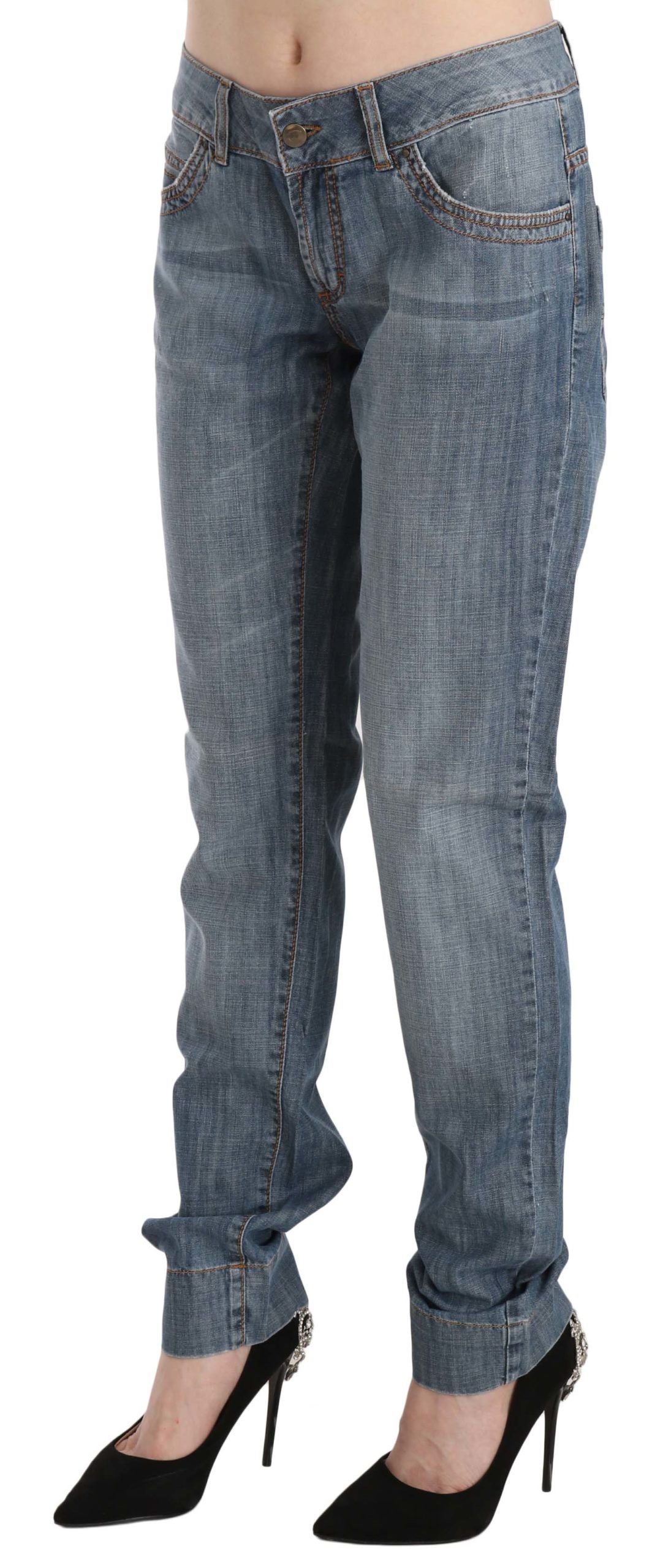 Pantalon Just Cavalli bleu en coton (taille basse, coupe ajustée)