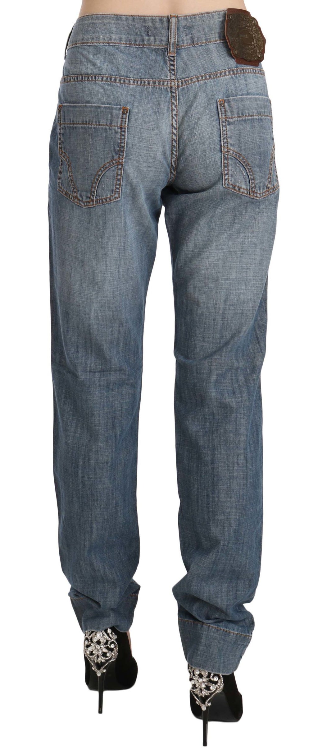 Pantalon Just Cavalli bleu en coton (taille basse, coupe ajustée)