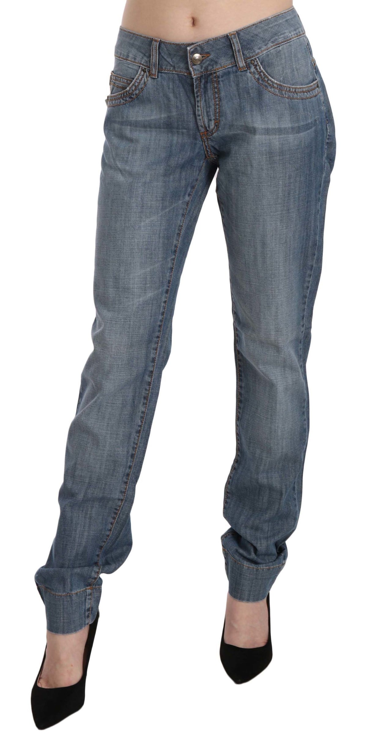 Pantalon Just Cavalli bleu en coton (taille basse, coupe ajustée)