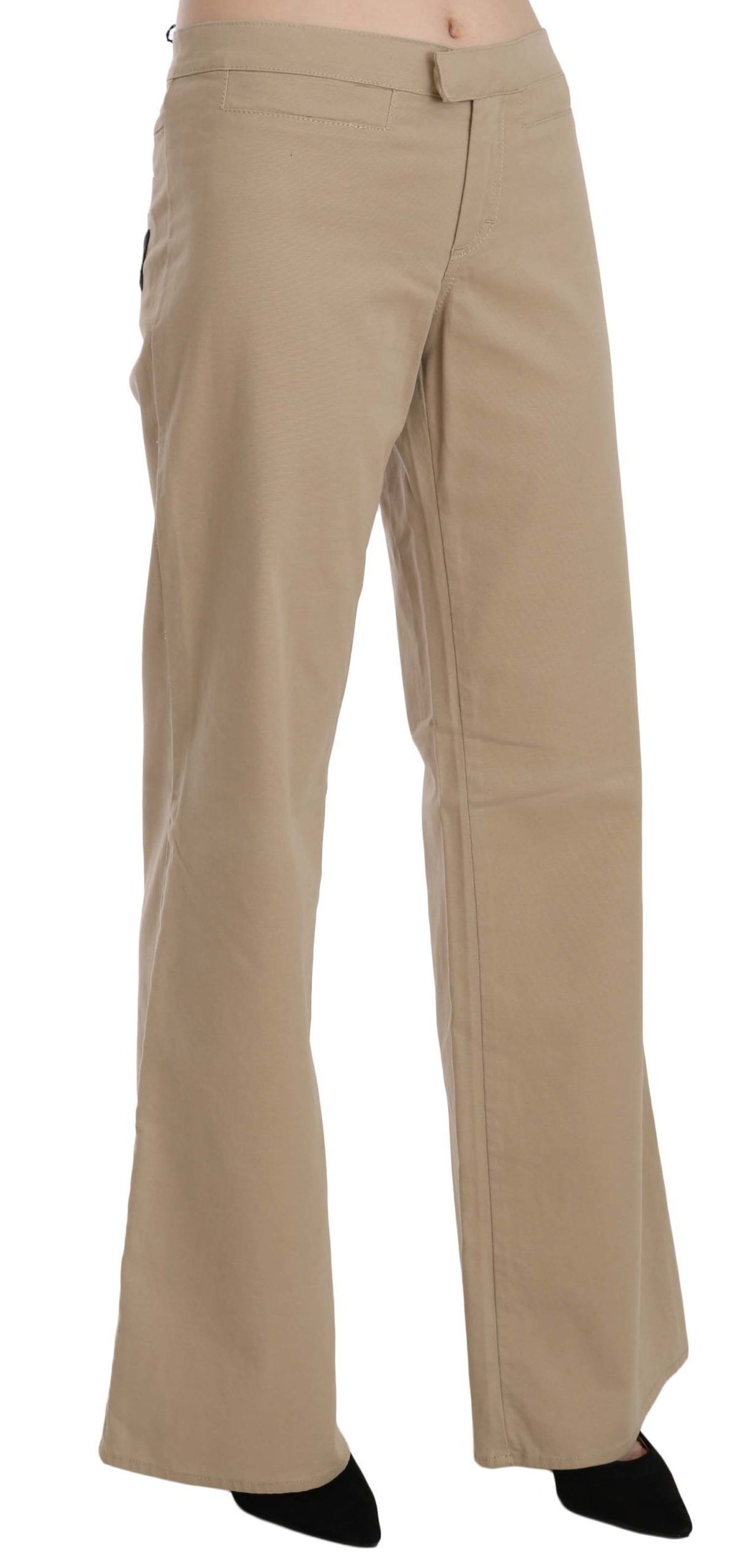 Pantalon Just Cavalli beige en coton (taille mi-haute, évasé)