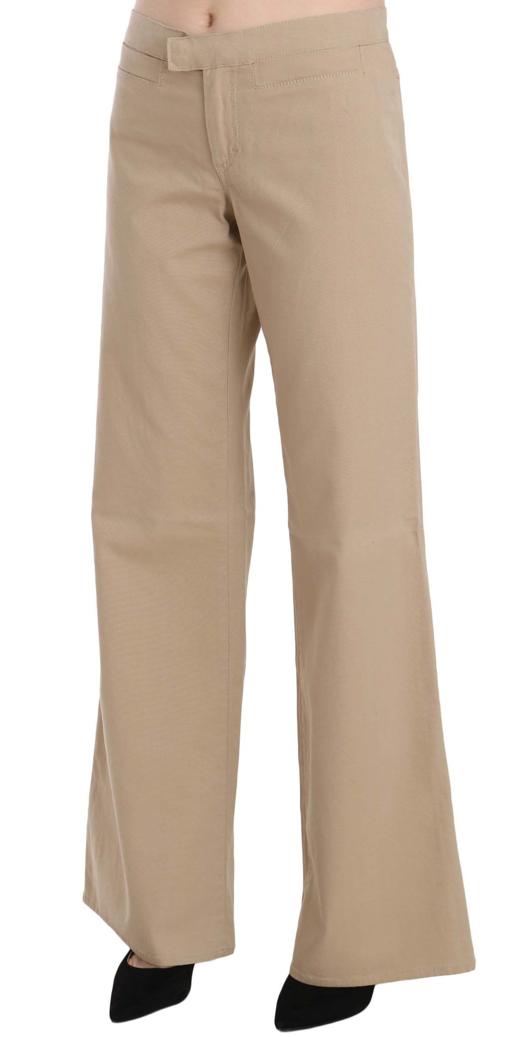 Pantalon Just Cavalli beige en coton (taille mi-haute, évasé)