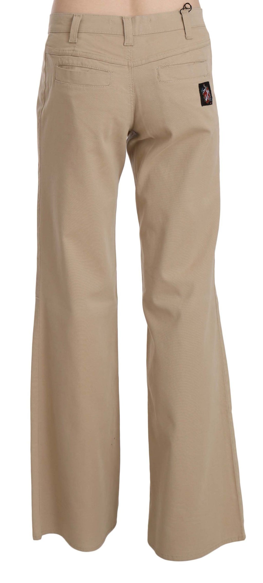 Pantalon Just Cavalli beige en coton (taille mi-haute, évasé)