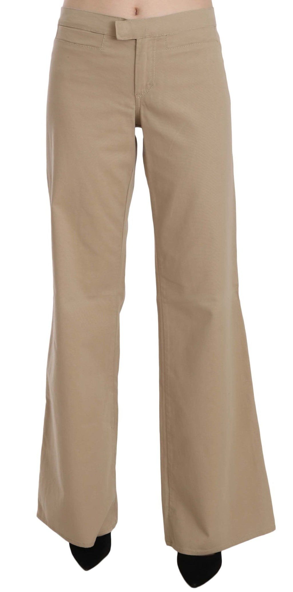 Pantalon Just Cavalli beige en coton (taille mi-haute, évasé)