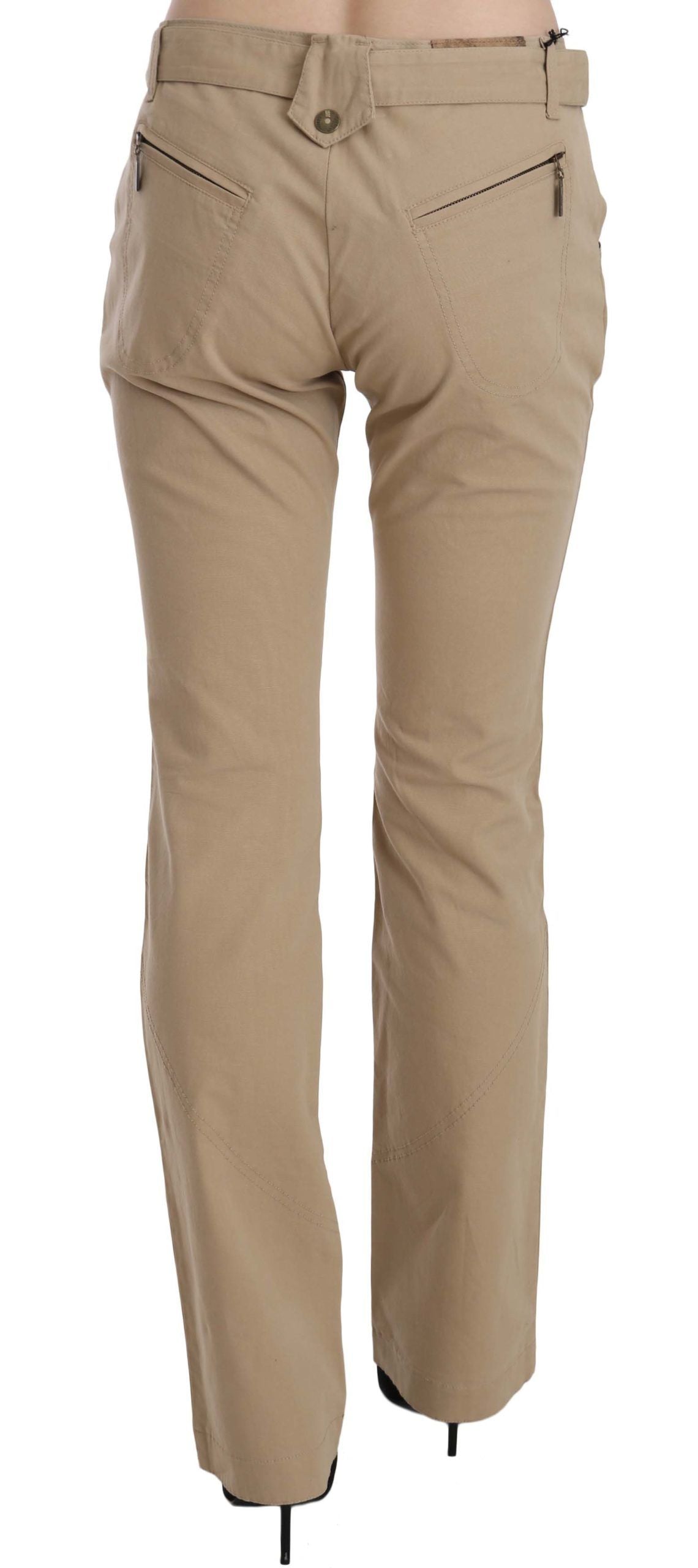 Pantalon Just Cavalli beige en coton (taille mi-haute, droit)