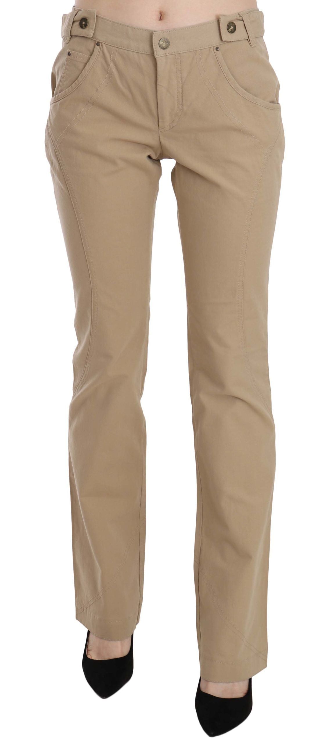 Pantalon Just Cavalli beige en coton (taille mi-haute, droit)