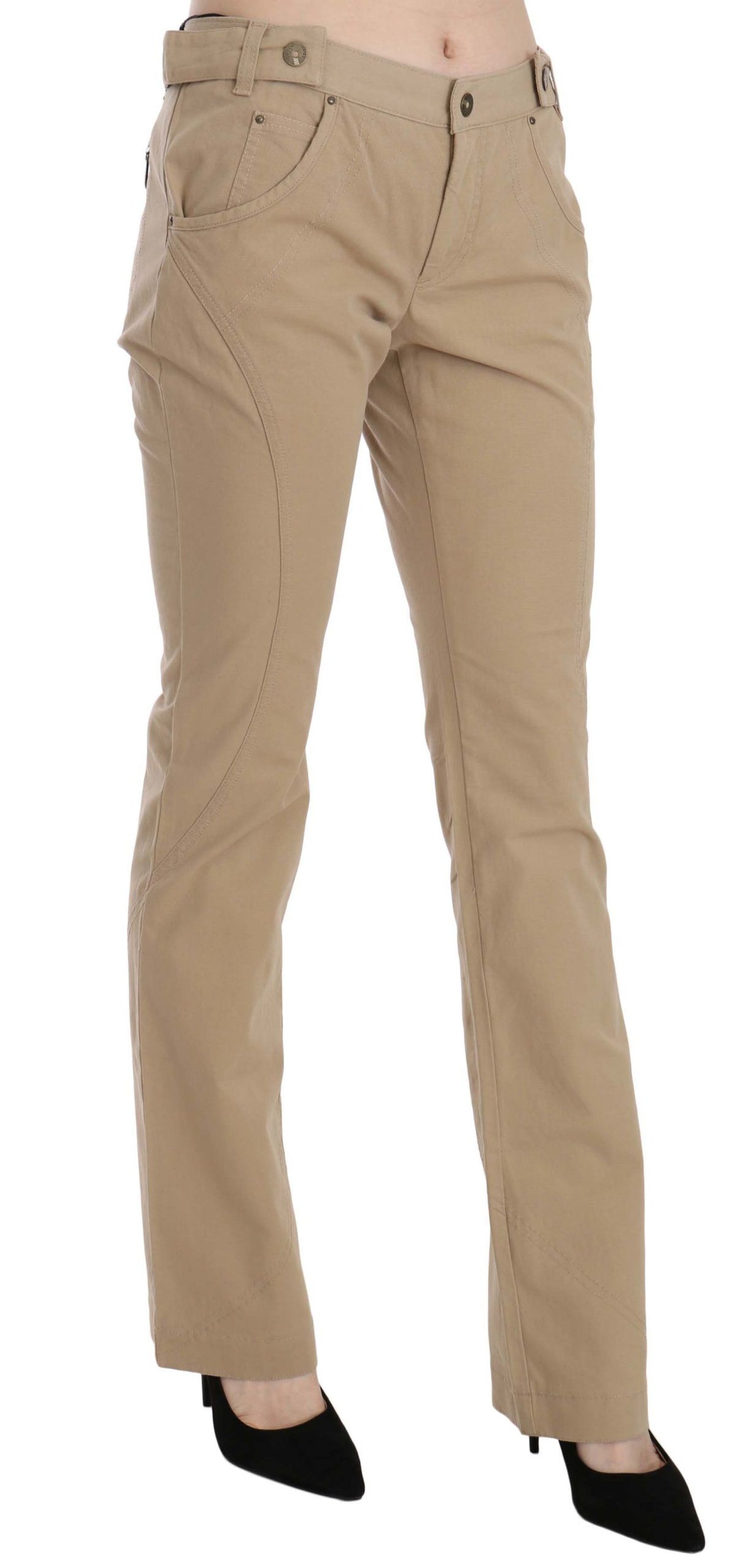 Pantalon Just Cavalli beige en coton (taille mi-haute, droit)