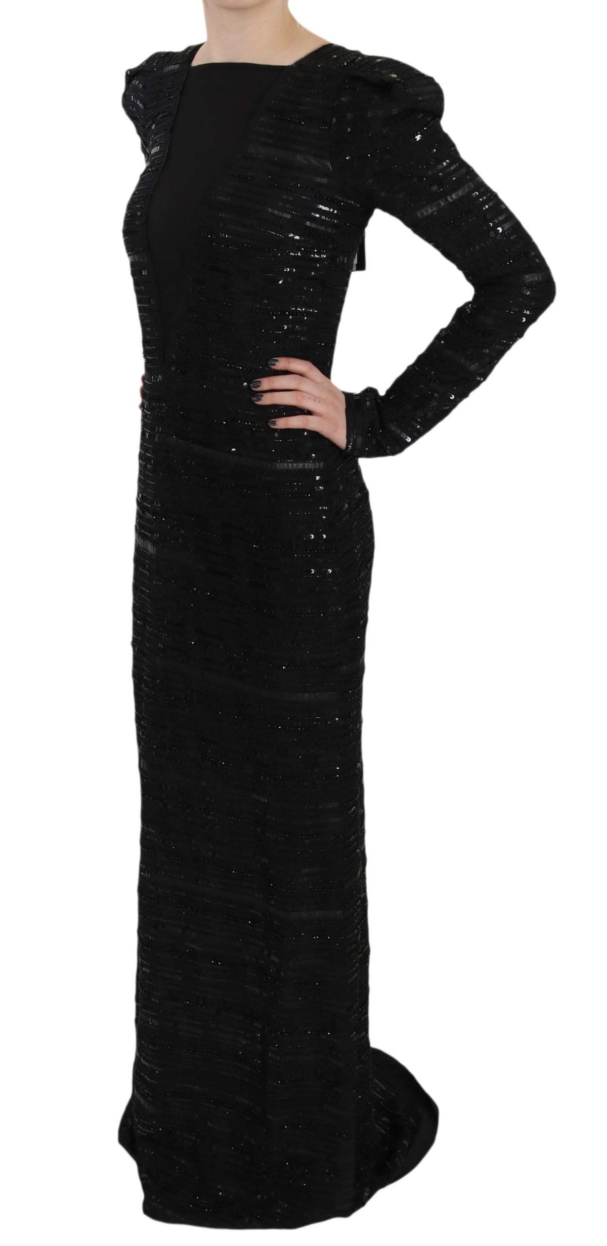 Robe John Richmond noire en soie (longue, à sequins)