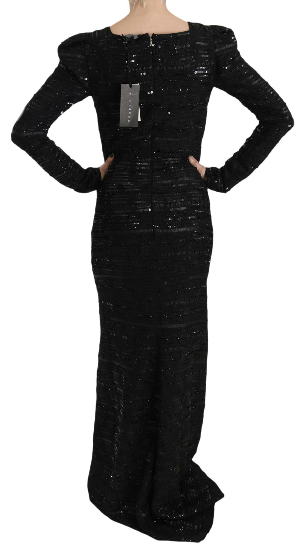 Robe John Richmond noire en soie (longue, à sequins)