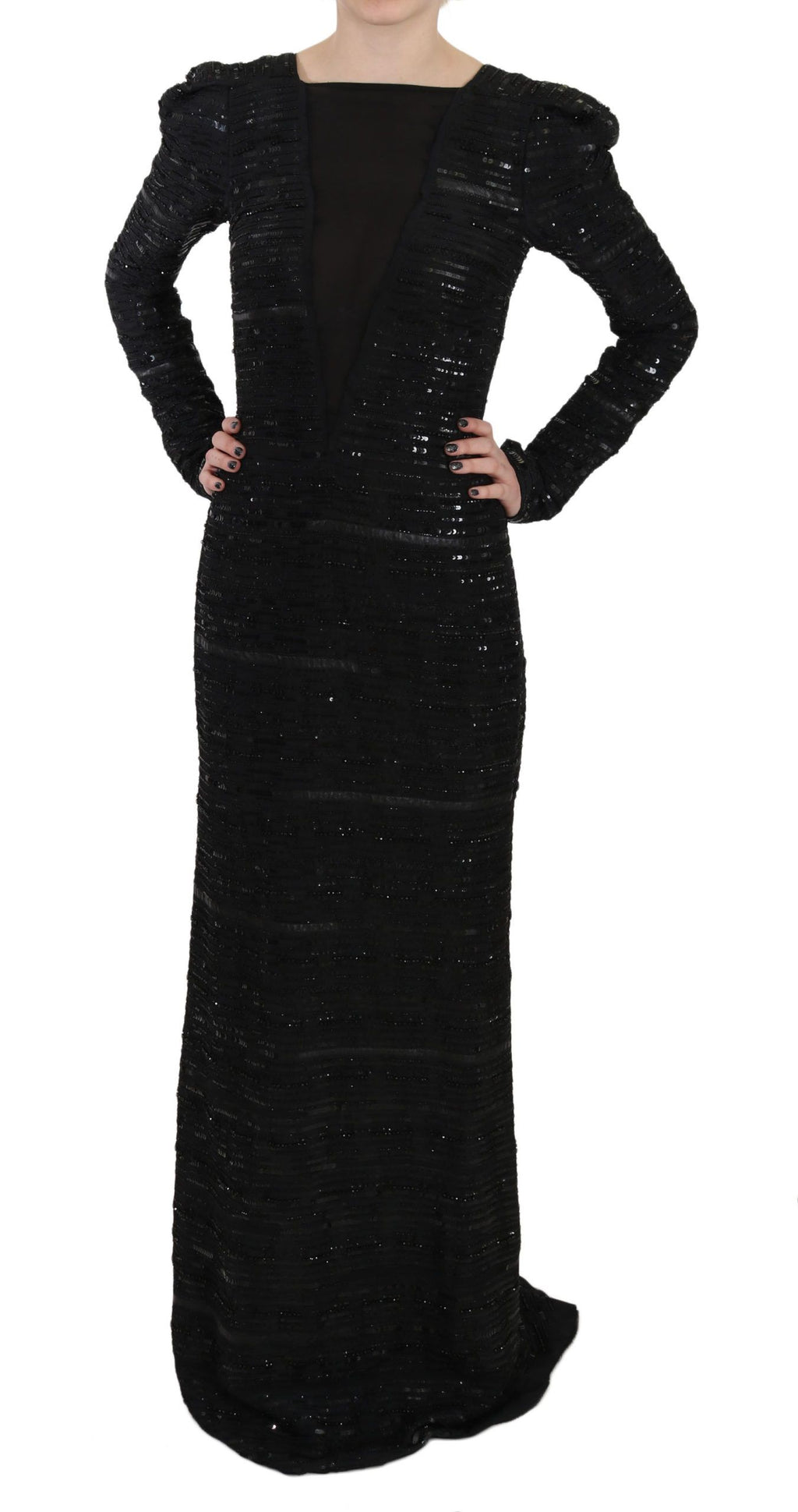 Robe John Richmond noire en soie (longue, à sequins)