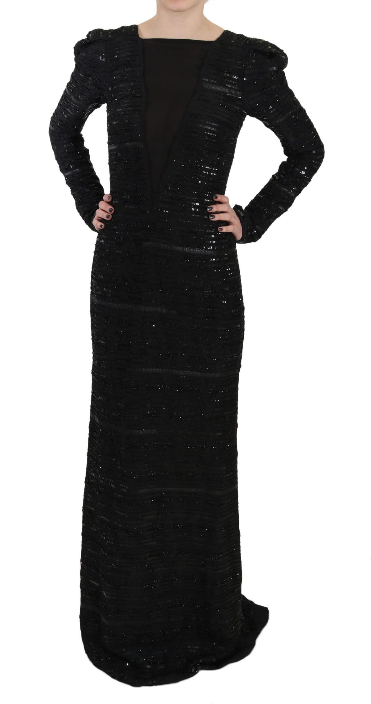 Robe John Richmond noire en soie (longue, à sequins)