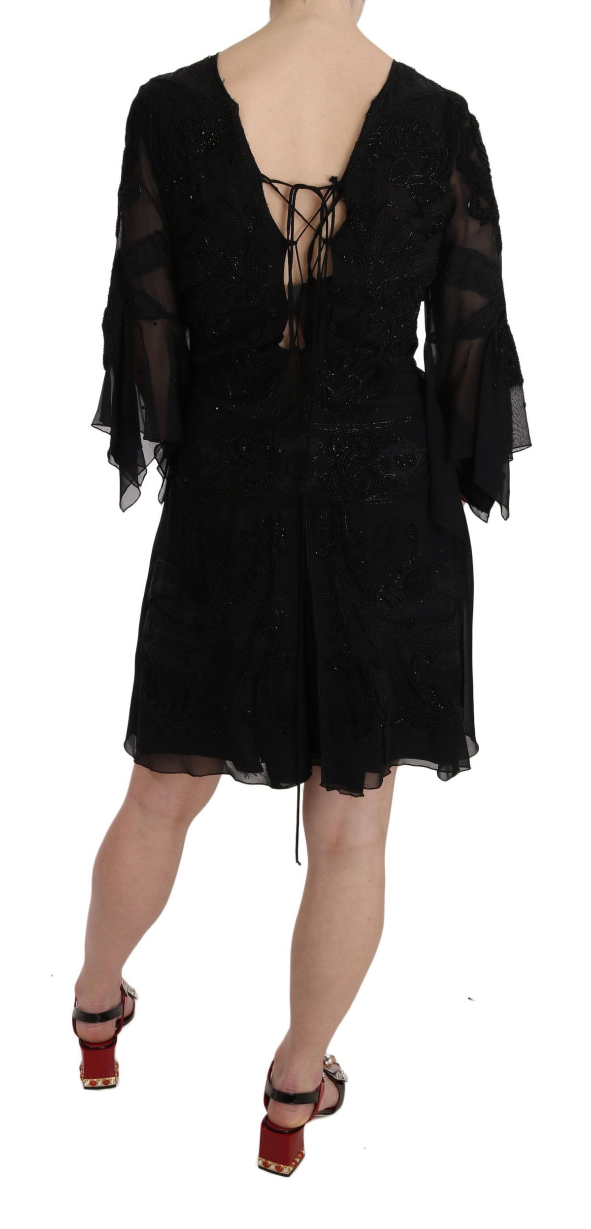 Robe de soirée courte John Richmond noire en soie (à sequins)