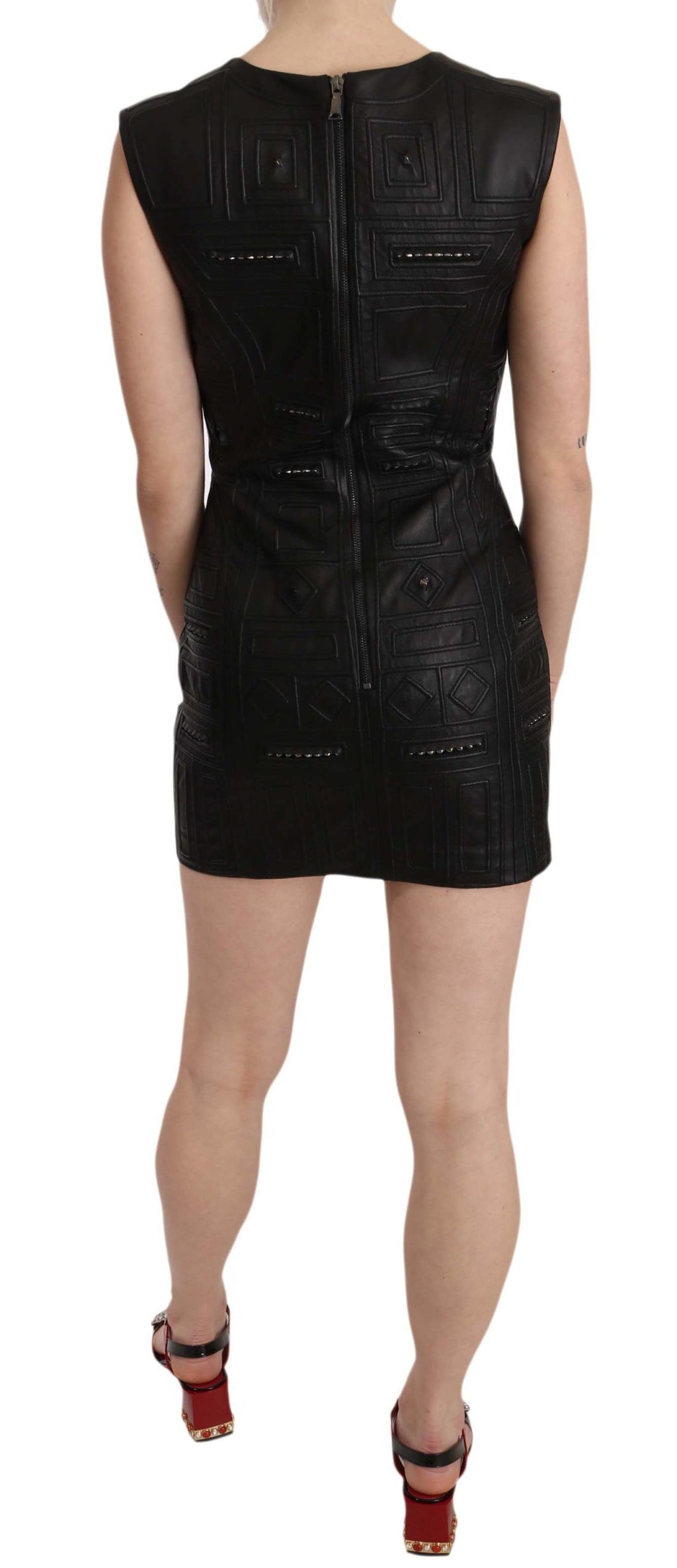 Robe courte droite John Richmond noire en cuir (clouté)