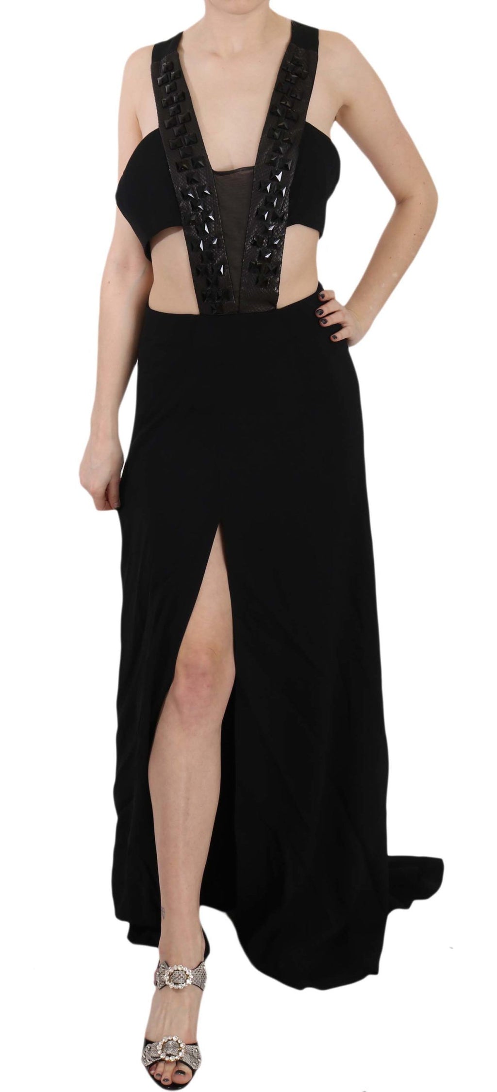 Robe évasée John Richmond noire en cuir