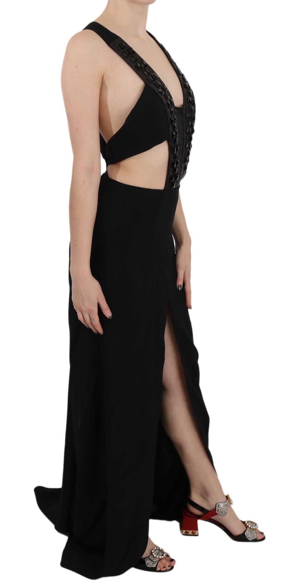 Robe évasée John Richmond noire en cuir