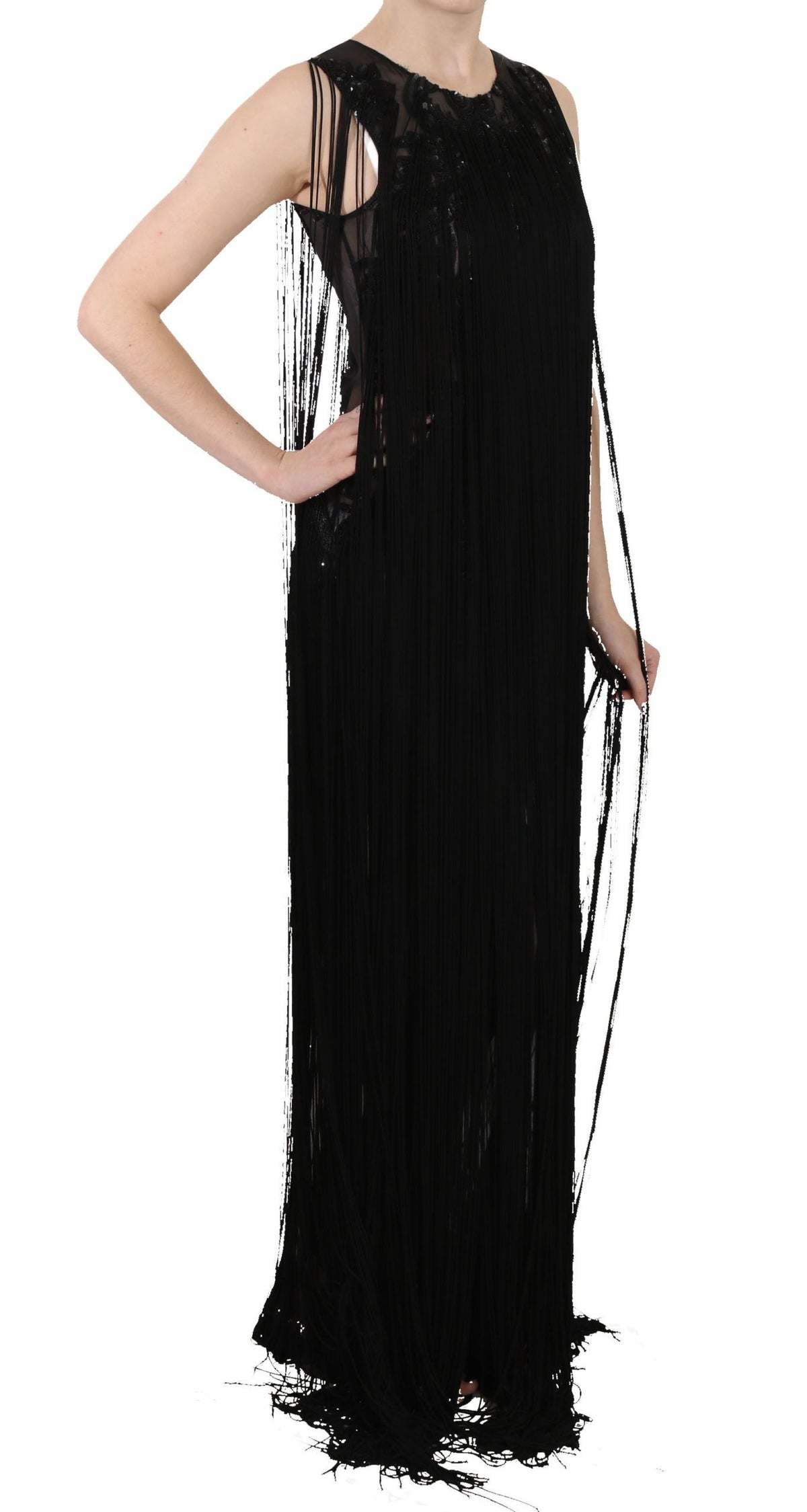 Robe fluide transparente John Richmond noire en soie (à sequins, perlé)