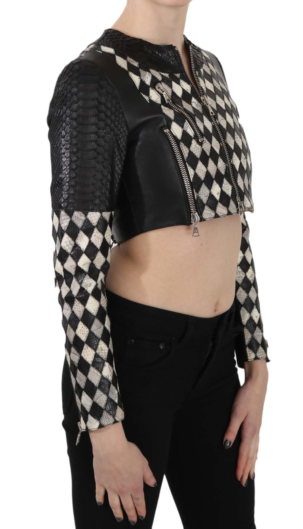 Veste motard en cuir John Richmond noire en cuir (court)