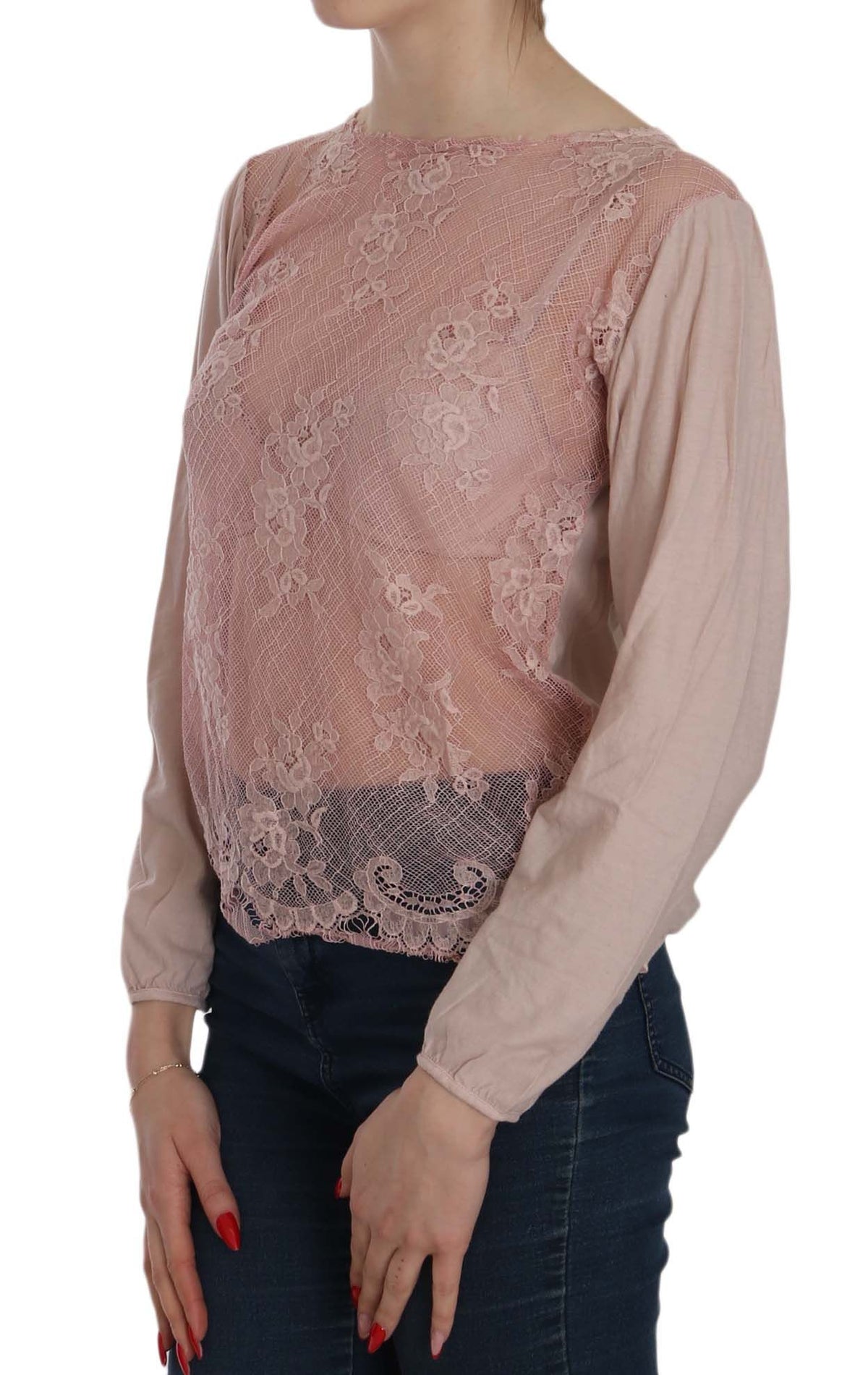 Chemisier PINK MEMORIES rose en dentelle (manches longues)