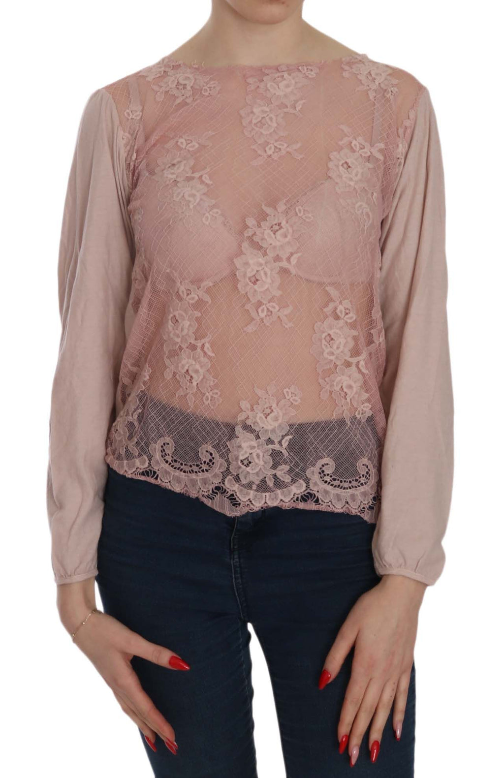 Chemisier PINK MEMORIES rose en dentelle (manches longues)