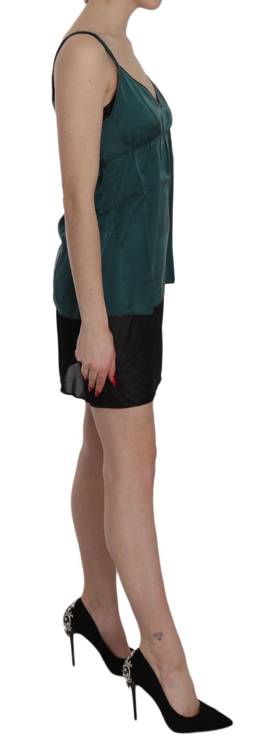 Robe courte PINK MEMORIES verte en soie