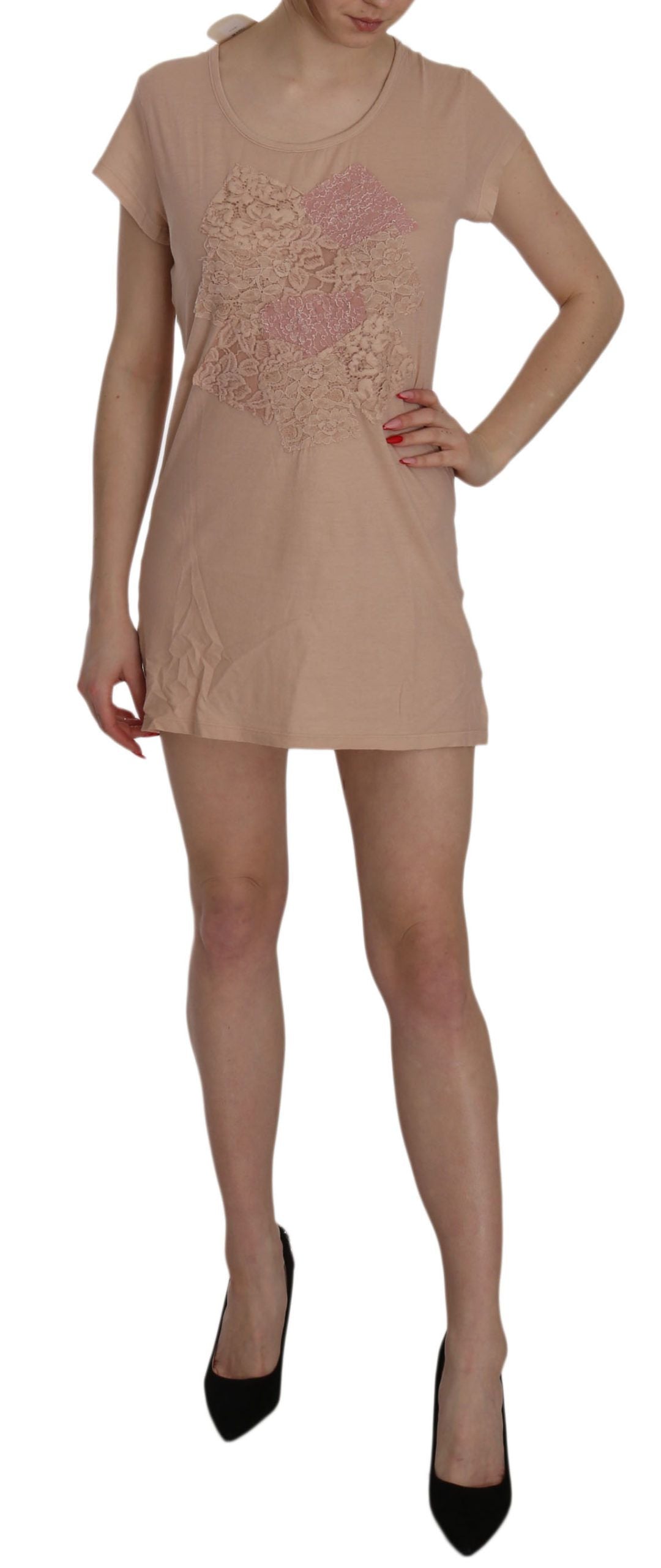Robe courte PINK MEMORIES rose en dentelle (manches courtes)