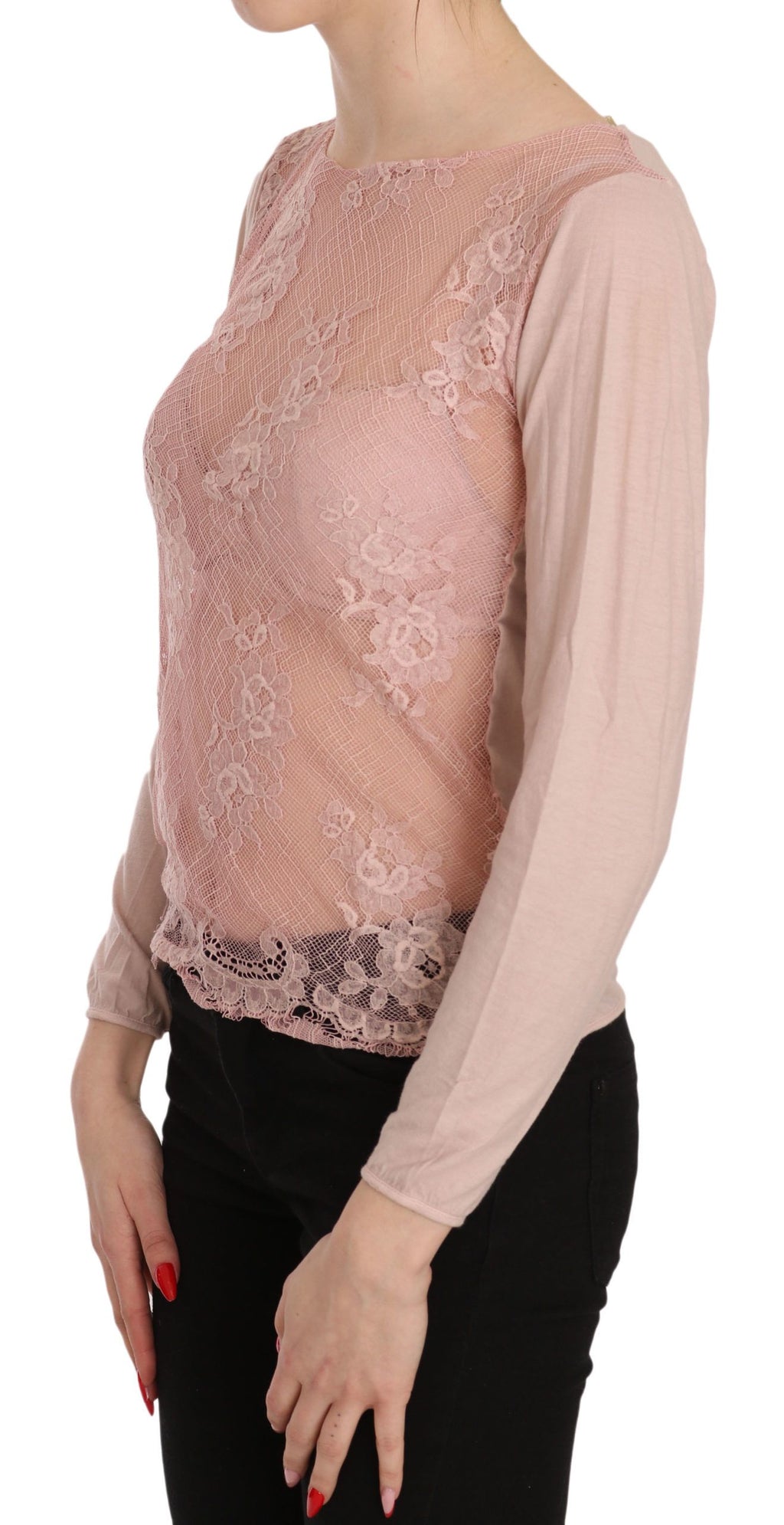 Chemisier PINK MEMORIES rose en dentelle (manches longues)