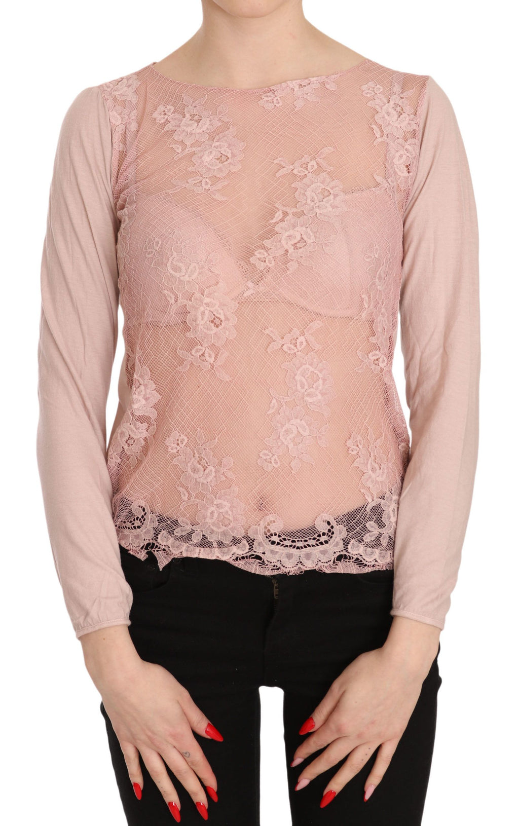 Chemisier PINK MEMORIES rose en dentelle (manches longues)