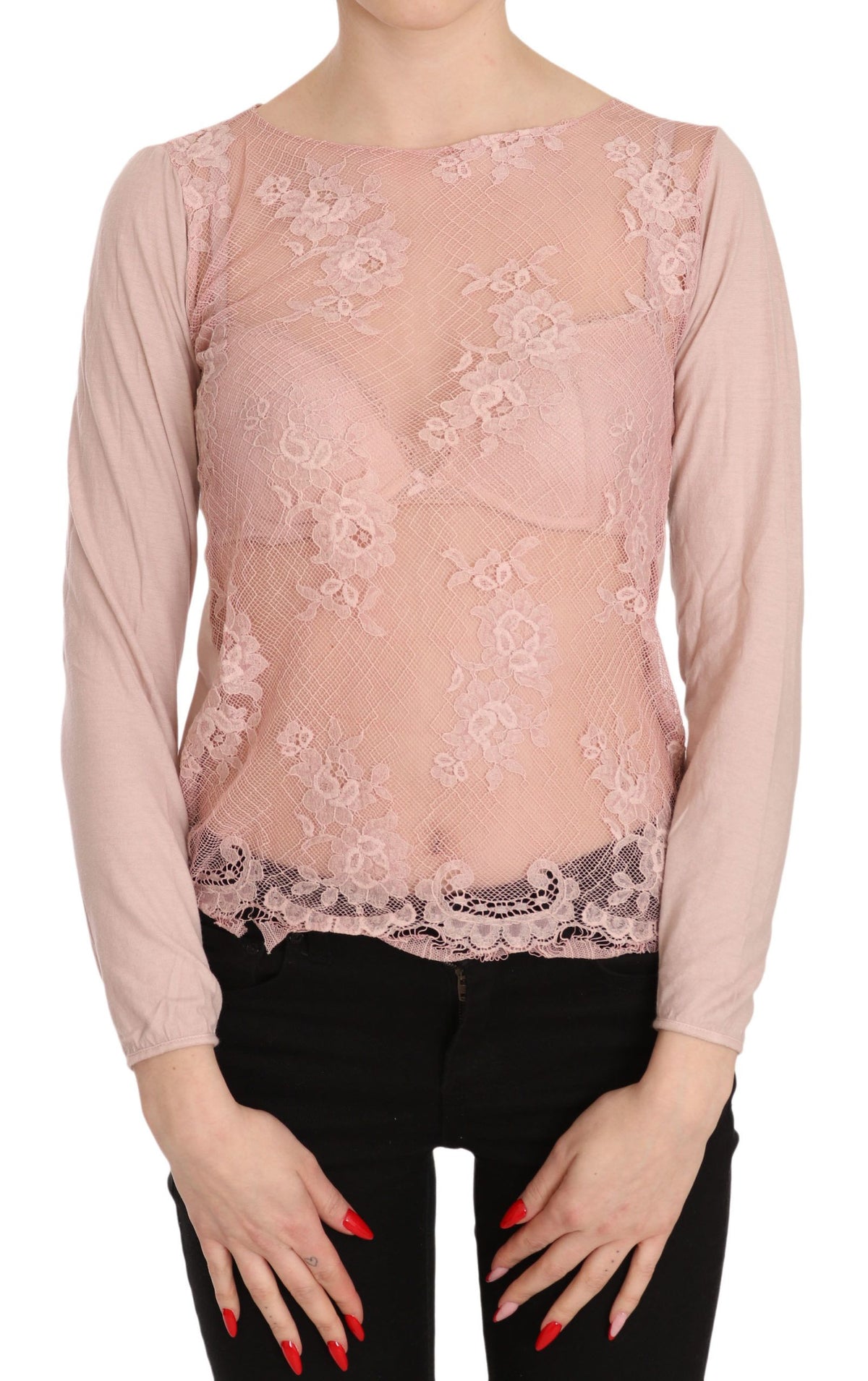 Chemisier PINK MEMORIES rose en dentelle (manches longues)