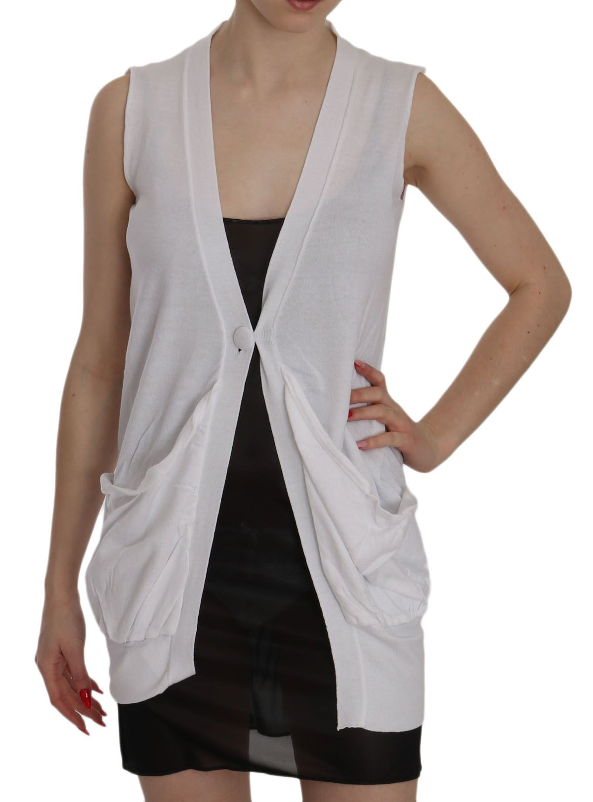 Gilet cardigan PINK MEMORIES blanc en 100 % coton (sans manches)