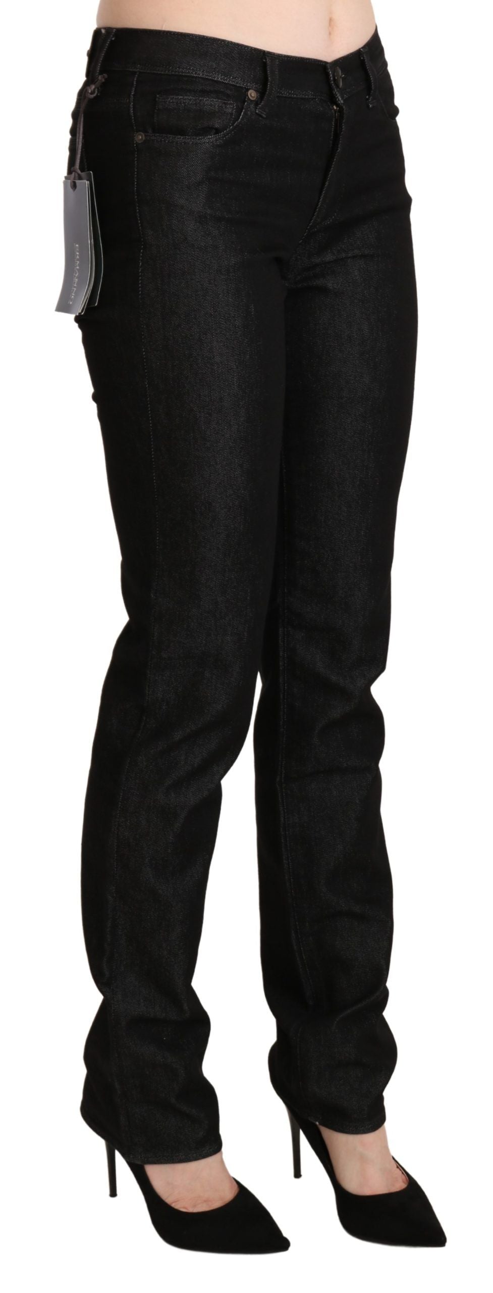 Pièce de créateur Ermanno Scervino noire en denim (taille mi-haute, skinny)