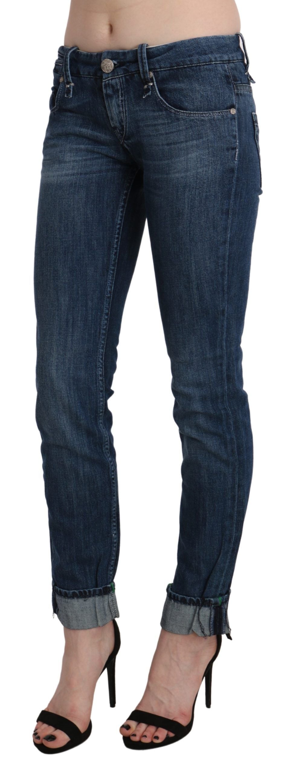 Pièce de créateur Acht bleue en denim (taille basse, skinny)