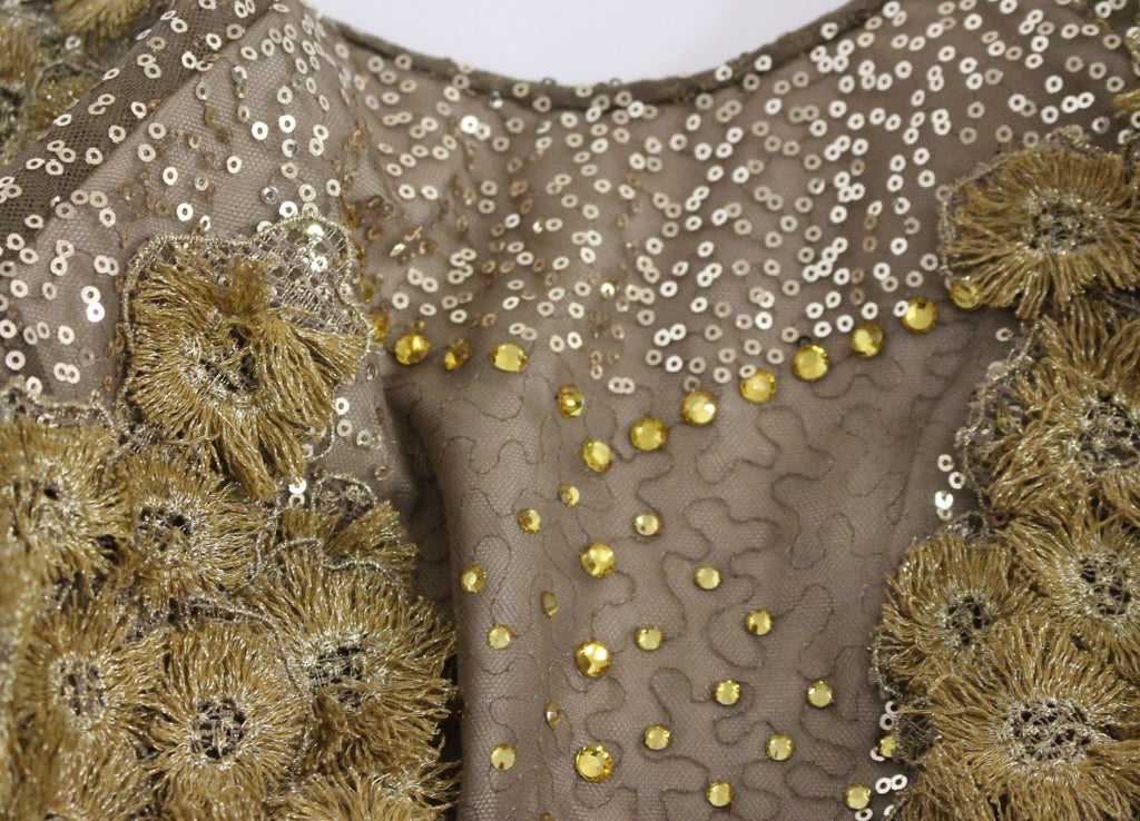 Robe longue ornée de cristaux Lanre Da Silva Ajayi dorée en dentelle