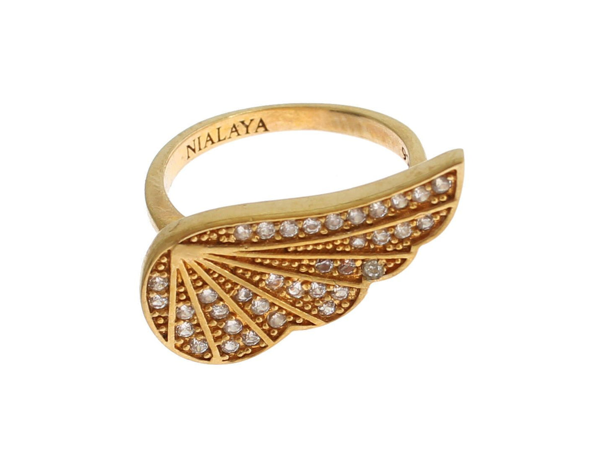 Bague Nialaya dorée (oxydes de zirconium transparents, argent 925)