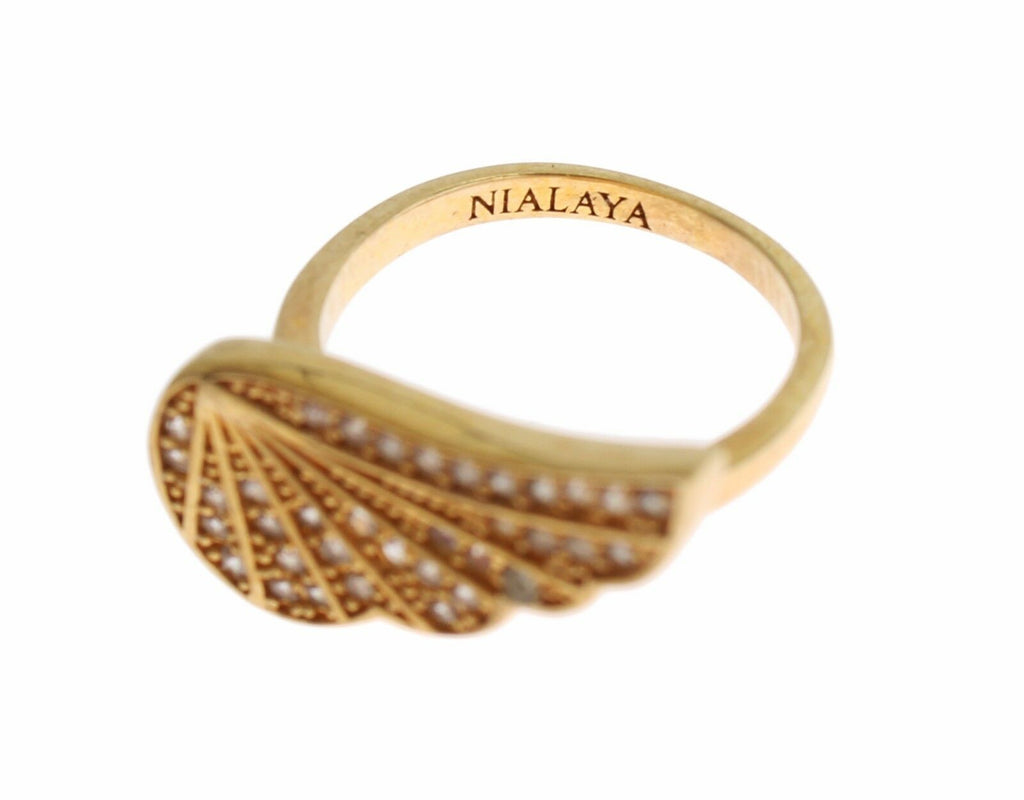 Bague Nialaya dorée (oxydes de zirconium transparents, argent 925)