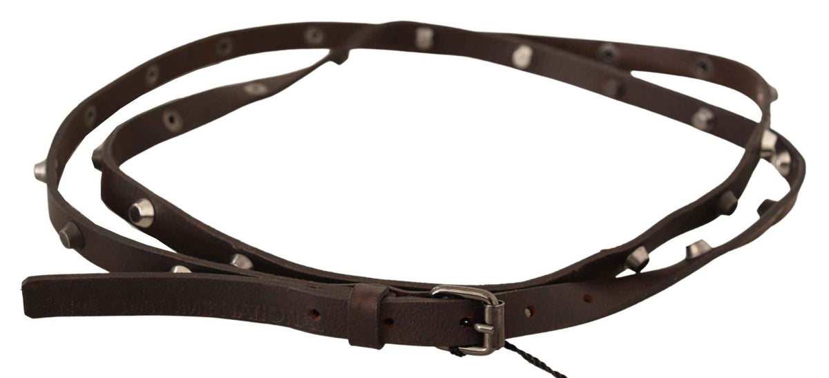 Costume National Brown Leather Silver Tone Buckle Belt