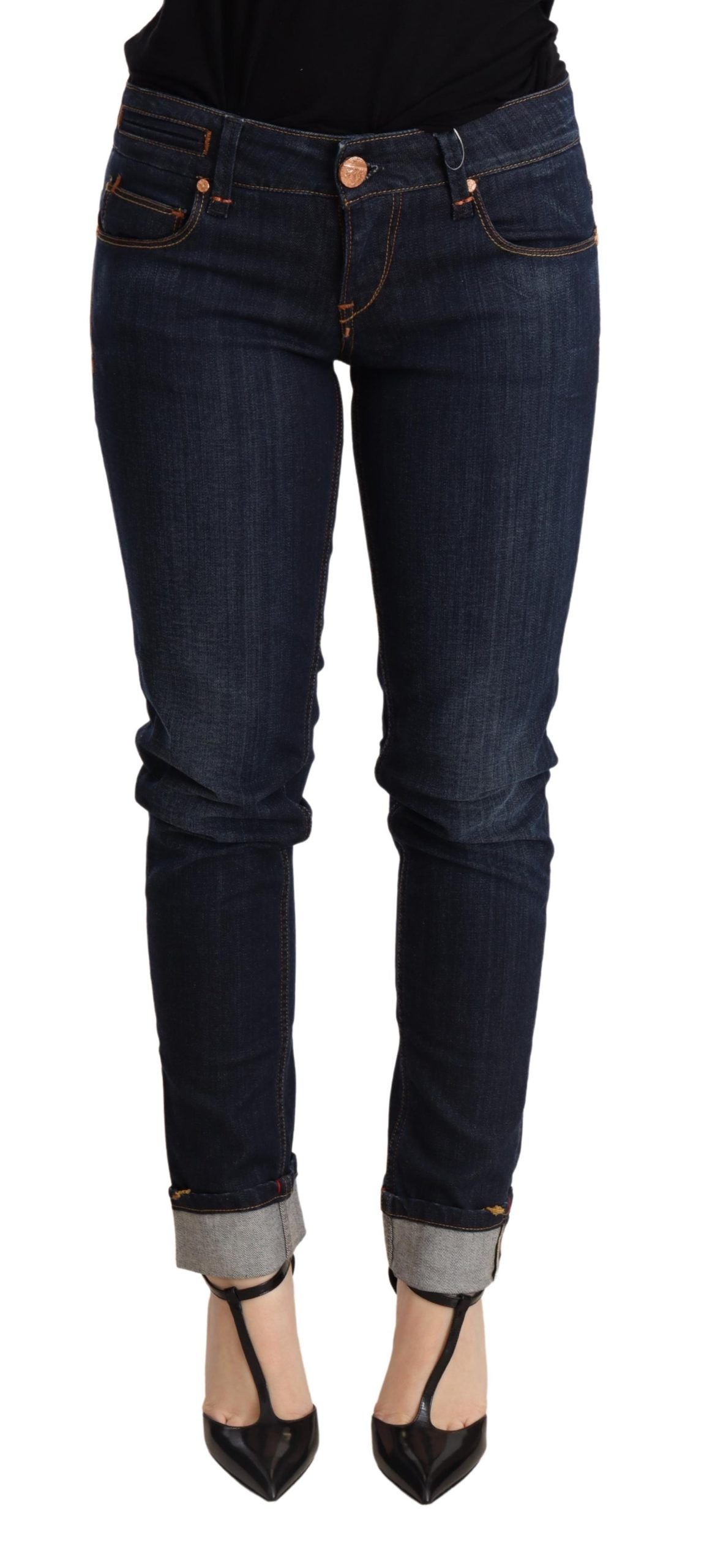 Pièce de créateur Acht bleue en denim (taille basse, skinny)
