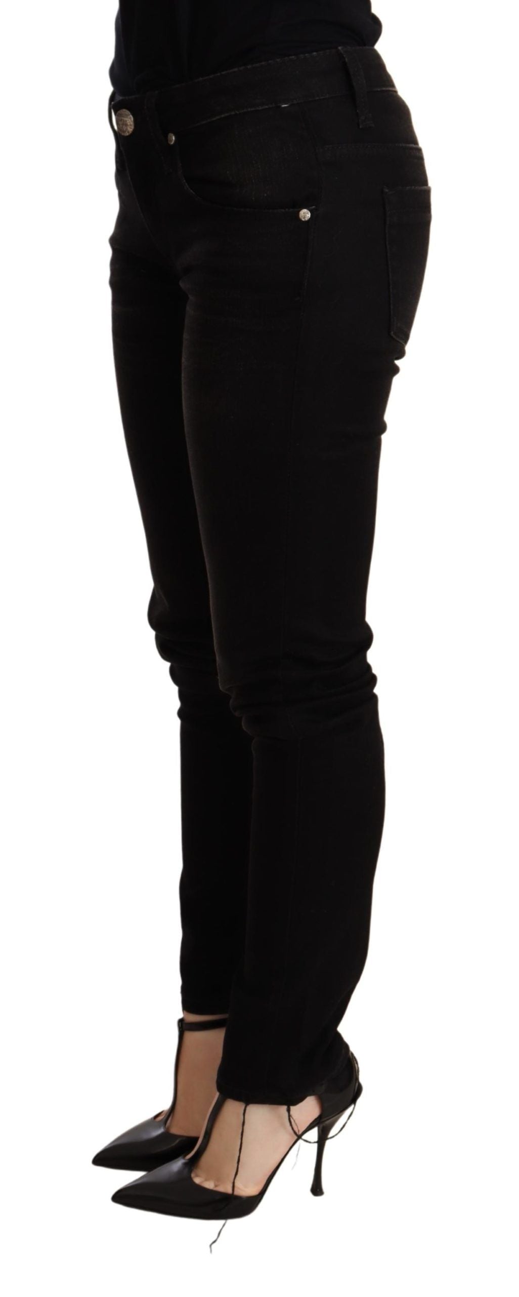 Pièce de créateur Acht noire en denim (taille basse, skinny)