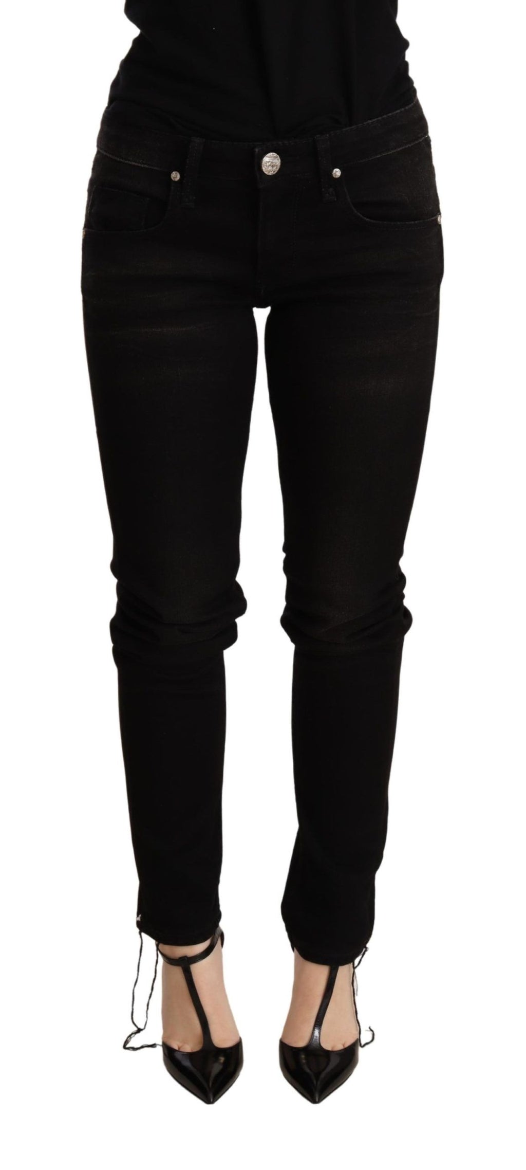 Pièce de créateur Acht noire en denim (taille basse, skinny)
