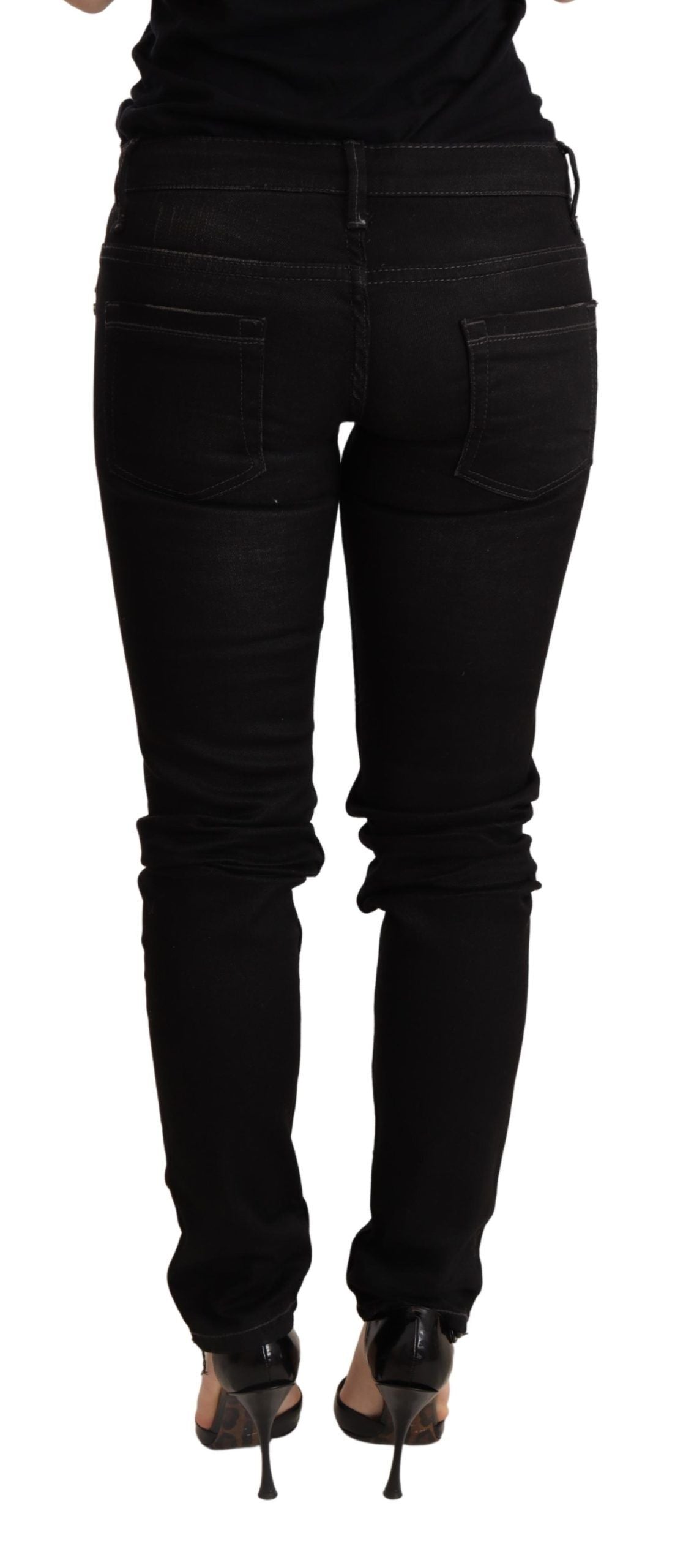 Pièce de créateur Acht noire en denim (taille basse, skinny)