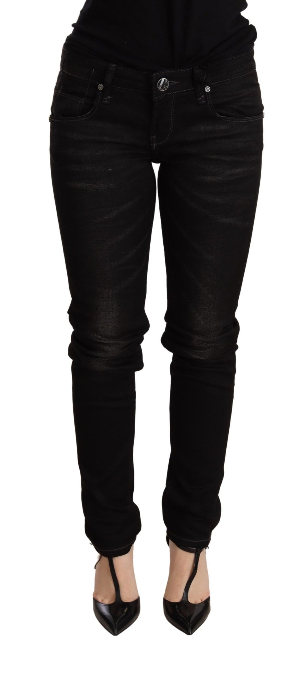 Pièce de créateur Acht noire en denim (taille basse, skinny)