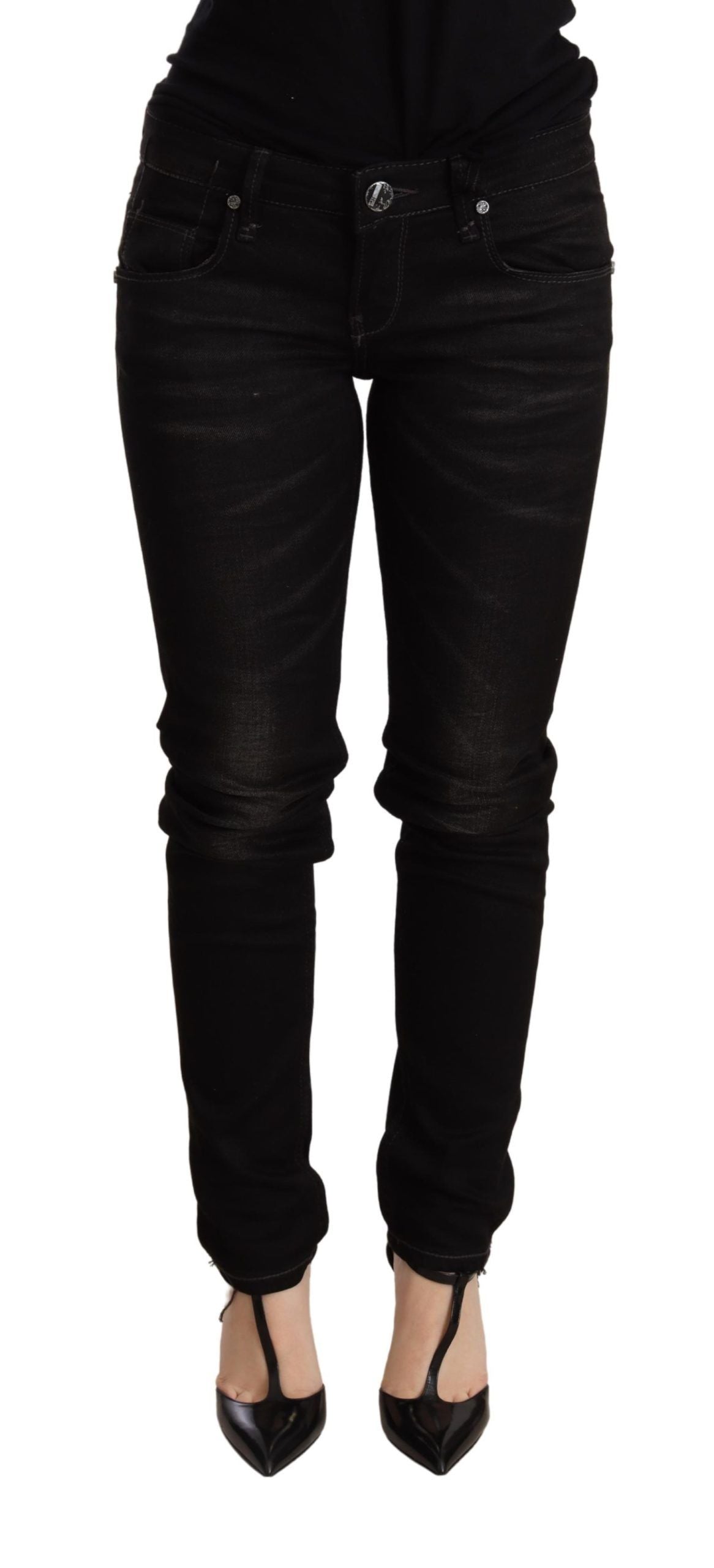 Pièce de créateur Acht noire en denim (taille basse, skinny)