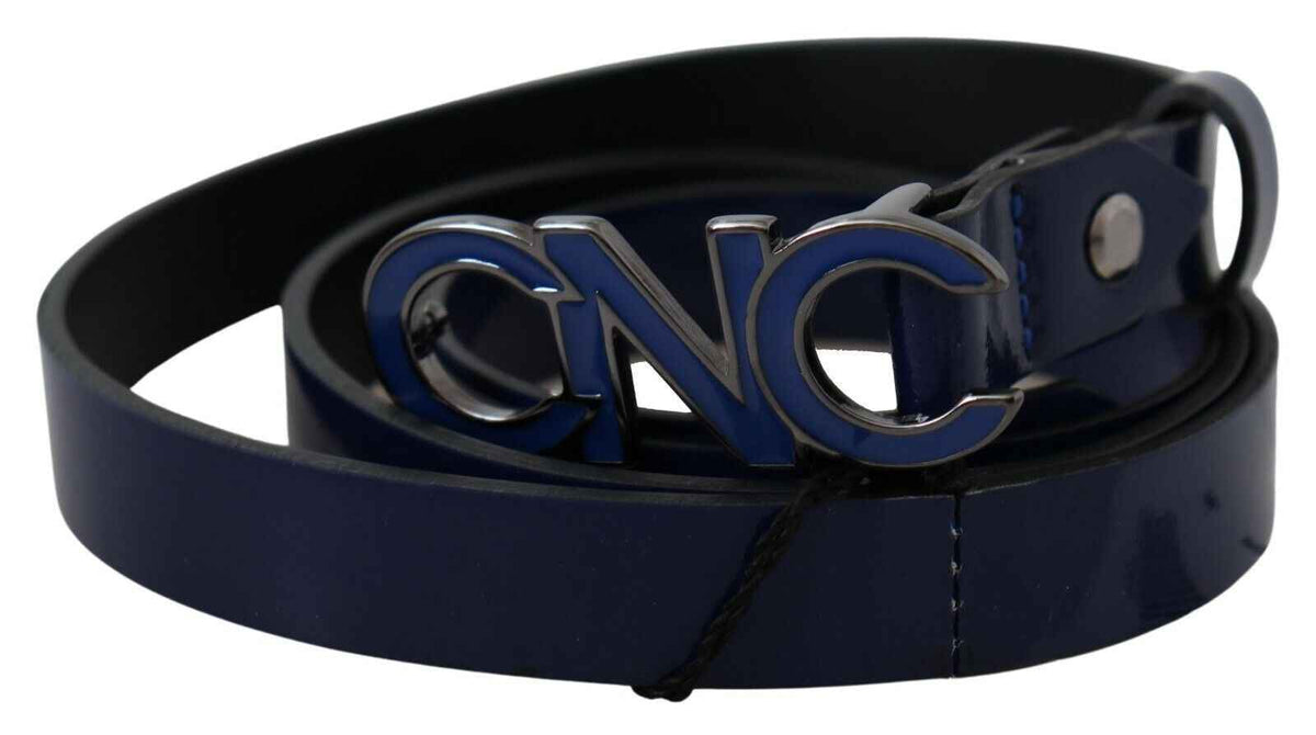 Costume National Blue Leather Logo Skinny Fashion  Belt