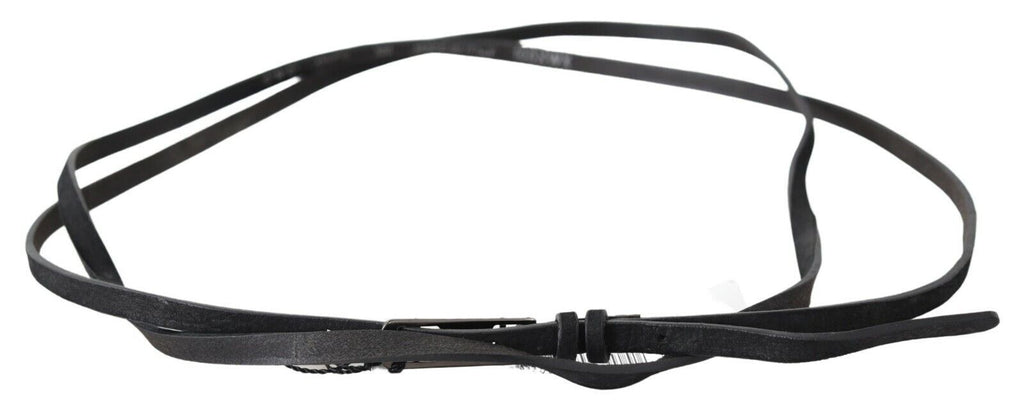 Ceinture fine Costume National en cuir noir à boucle logo