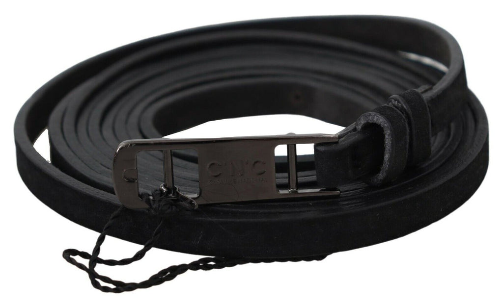 Ceinture fine Costume National en cuir noir à boucle logo