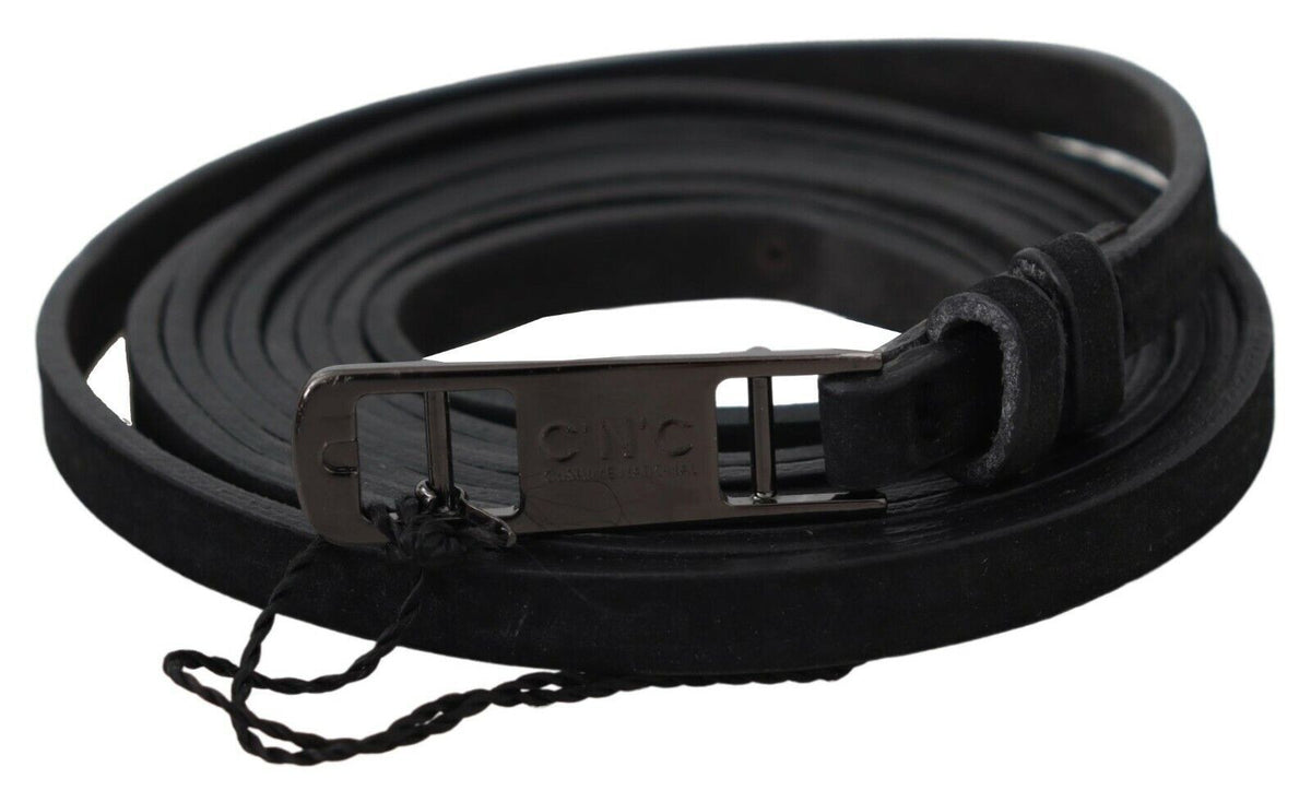 Ceinture fine Costume National en cuir noir à boucle logo