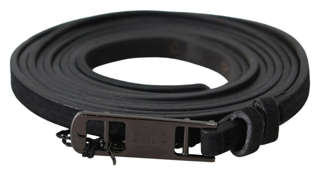 Ceinture fine Costume National en cuir noir à boucle logo